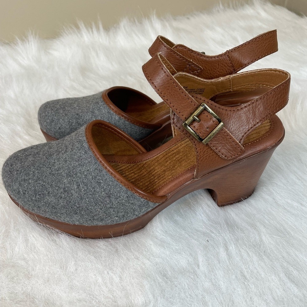 BOC Born Natasha Gray Flannel and Brown Women's Clogs 8